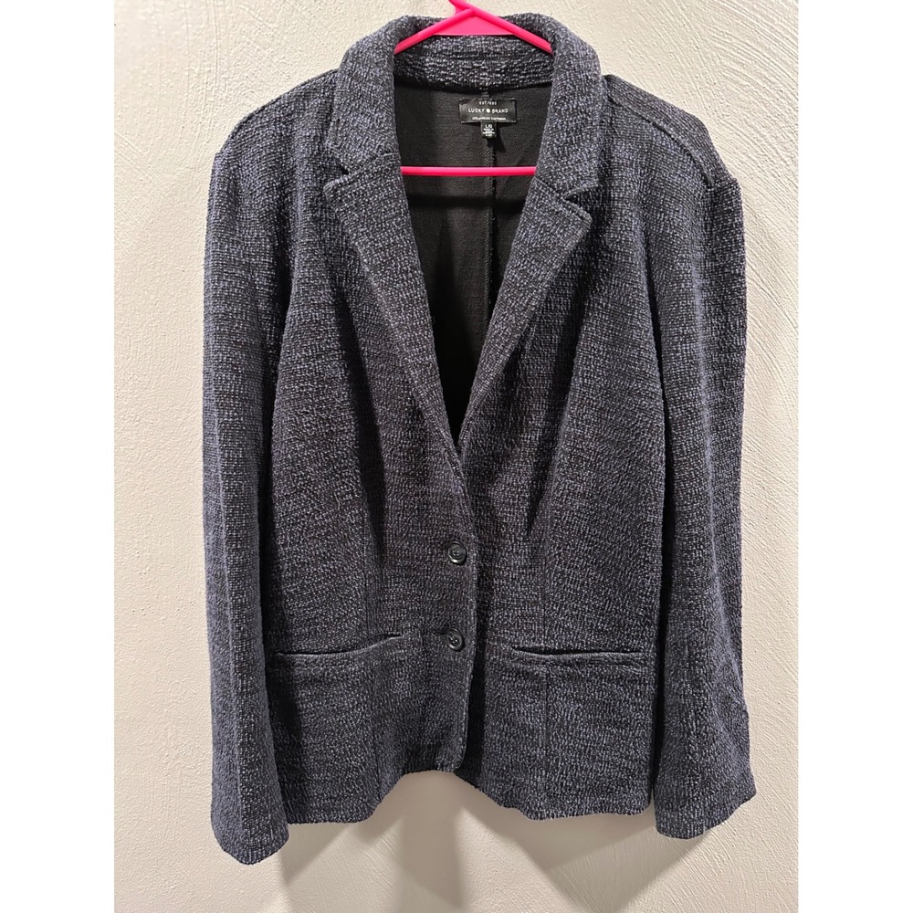 Lucky Brand Womens Navy Blue Black Knit Tweed Blazer Jacket Large